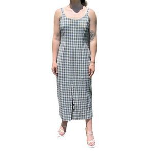 Vintage 1990s Womens Black White Plaid Checkered A Line Modern Maxi Dress Sz L